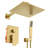12" Wall Mounted Shower System With Handheld Shower Head, High Pressure Rainfall Shower Faucet Set With Rough-In Valve,Brushed Gold-122422578