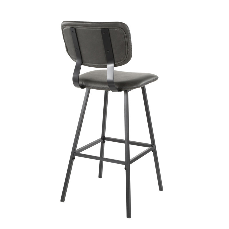 Foundry Contemporary Barstool In Black Metal And Grey Faux Leather With Grey Zig Zag Stitching By Lumisource - Set Of 2