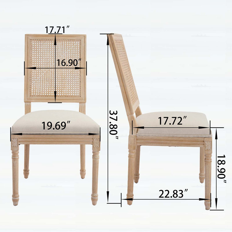 Ensemble de 2 chaises de salle à manger de style campagne française, dossier en rotin capitonné, finitions filigrané et sculptées, montage facile, beige