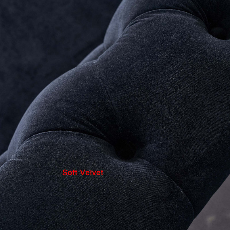 Canapé Chesterfield en velours à accoudoirs roulés Gevon, Noir