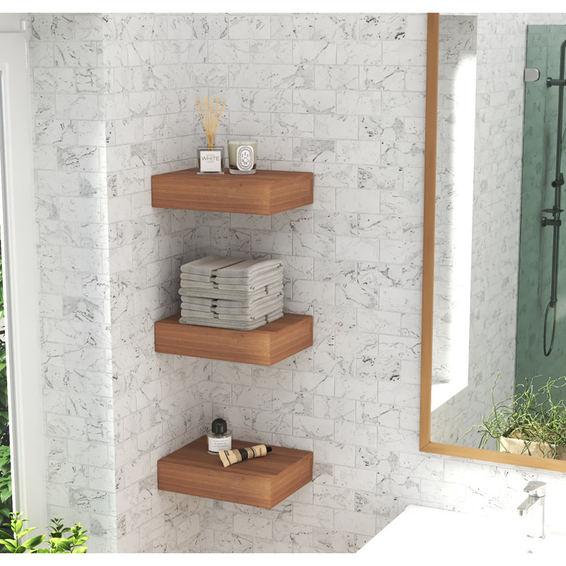 Sermata Teak Floating Shelf, 3" H x 24" W x 9" D