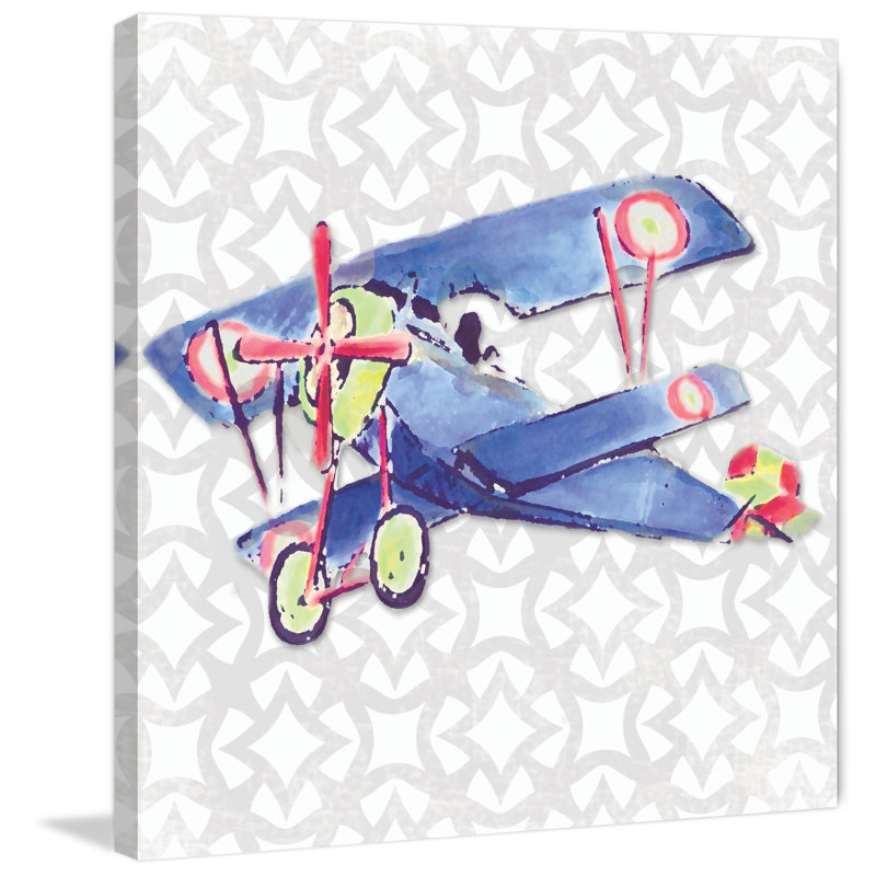 "Watercolor Biplane" par Reesa Qualia, reproduction sur toile tendue, H 40 po x l 40 po x P 1,5 po