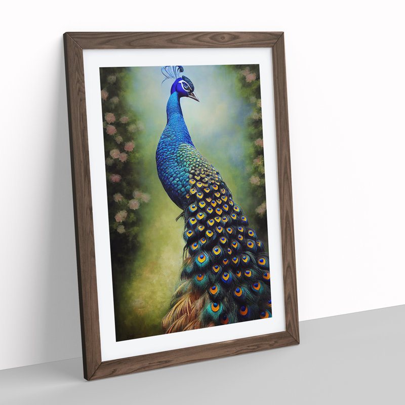 View Of A Peacock No.2 - Single Picture Frame Print, 46cm H x 34cm W x 2cm D, Brown Framed