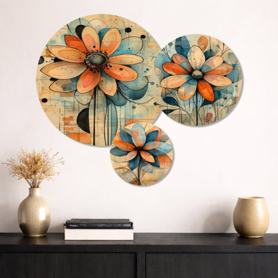 Pastel géométrique Dahlia Twist I - ensemble d'art mural floral en métal 3 pièces