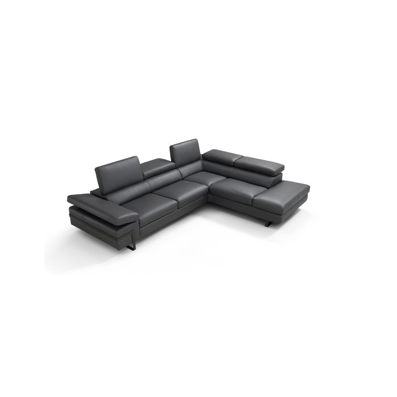 Besi Upholstered L-Shaped Sectional Left Hand Facing, Dark Gray Genuine Leather, Right Hand Facing