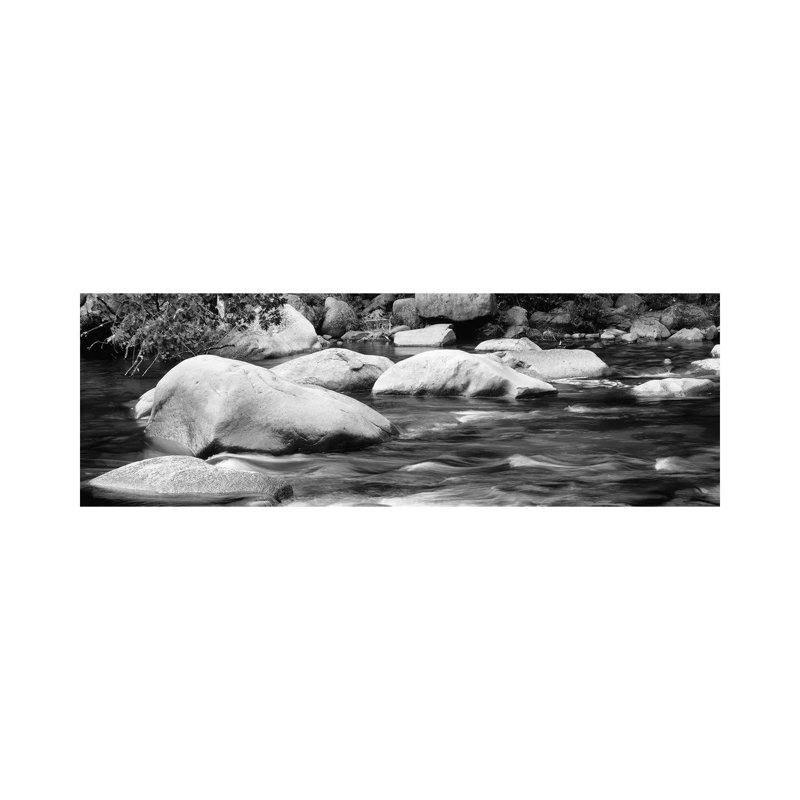 River Rocks In B&W, Swift River, White Mountain National Forest, New Hampshire, USA - Wrapped Canvas Panoramic Print