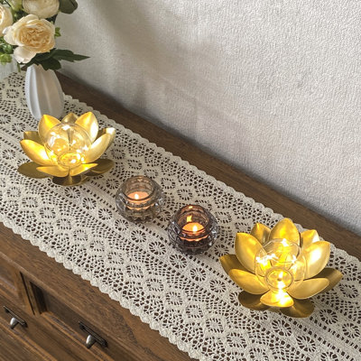 House of Hampton® Set of 2 Gold Lotus Table Lamp Battery Powered 6''Tall