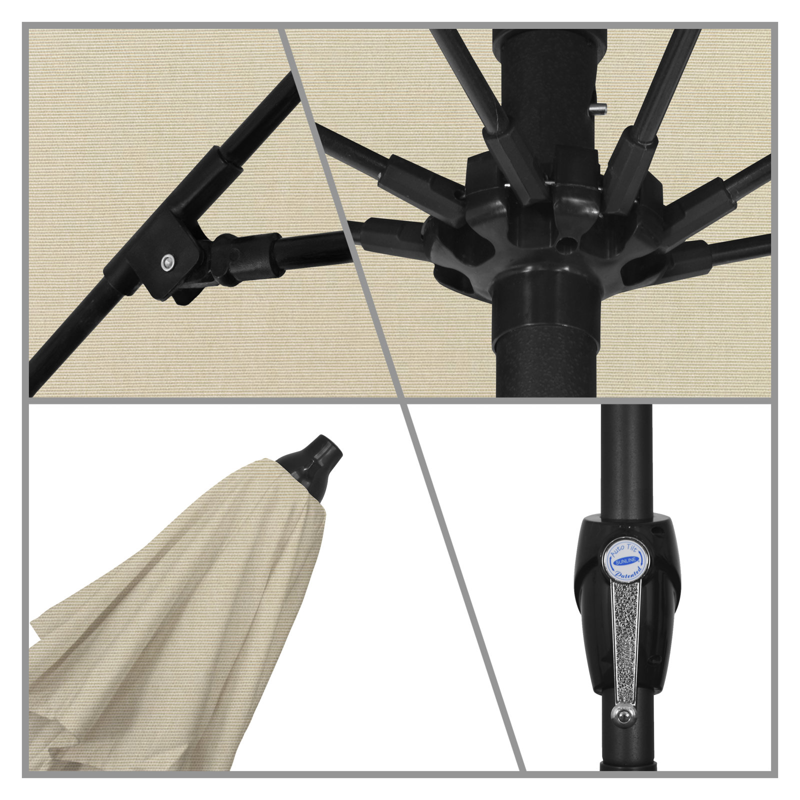 Gino 7.2' Sunbrella® Umbrella, Antique Beige Sunbrella® Canvas, 94"H x 86.3"W x 86.3"D