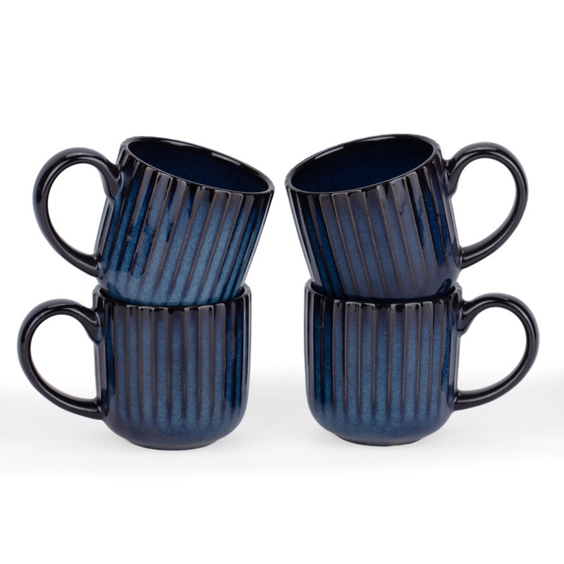  Ensemble de grandes tasses en grès 4 pièces Starlight, Bleu nébuleux