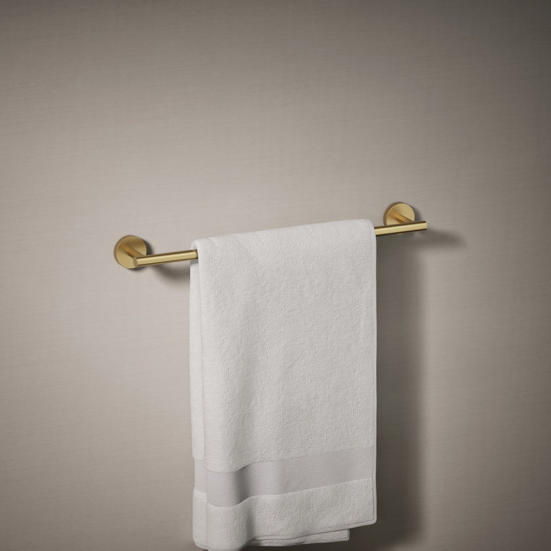 Elate Wall Mounted Round Towel Bar, Metal Wall-Mounted Towel Holder, Vibrant Brushed Moderne Brass, 2" H x 18" L x 2.75" D