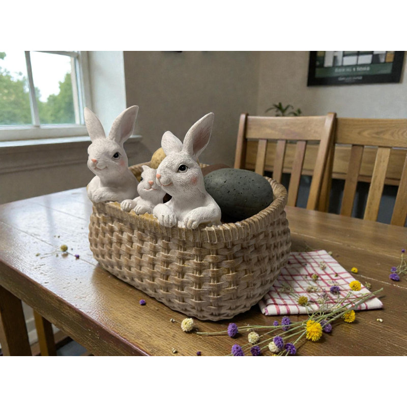 Rectangular Resin Basket w/Easter Bunnies