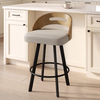 Modern 26" Swivel Counter Stool with Faux Leather Upholstered Seat, Low Back & Metal Frame