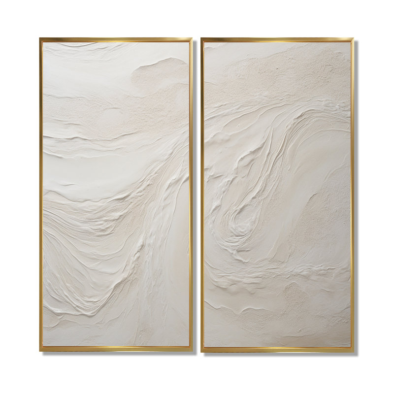 Clate - Beige Printed Wall Art 2-Pieces, Floater Framed Print without Mat, 40" H x 40" W, Gold