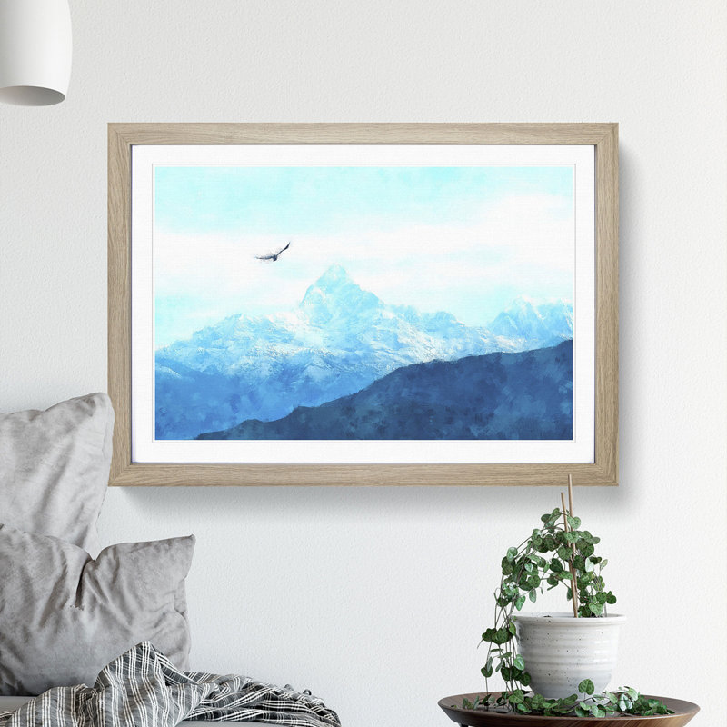 Eagle Flying by Mountain In Nepal - Picture Frame Graphic Art Print, 33cm H x 45cm W x 2cm D, Oak Framed