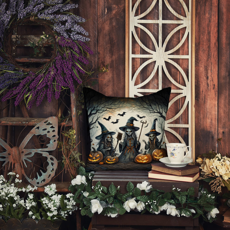 Coussin décoratif intérieur / extérieur en polyester More / Spooky More Spooky Halloween, 14 po x 14 po