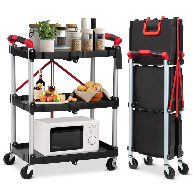 Chariot de service à 3 niveaux pliable avec capacité de 165 lb