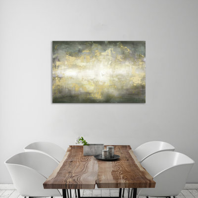 "Sunrise Abstract: Gray & Gold", toile tendue par Mercer41