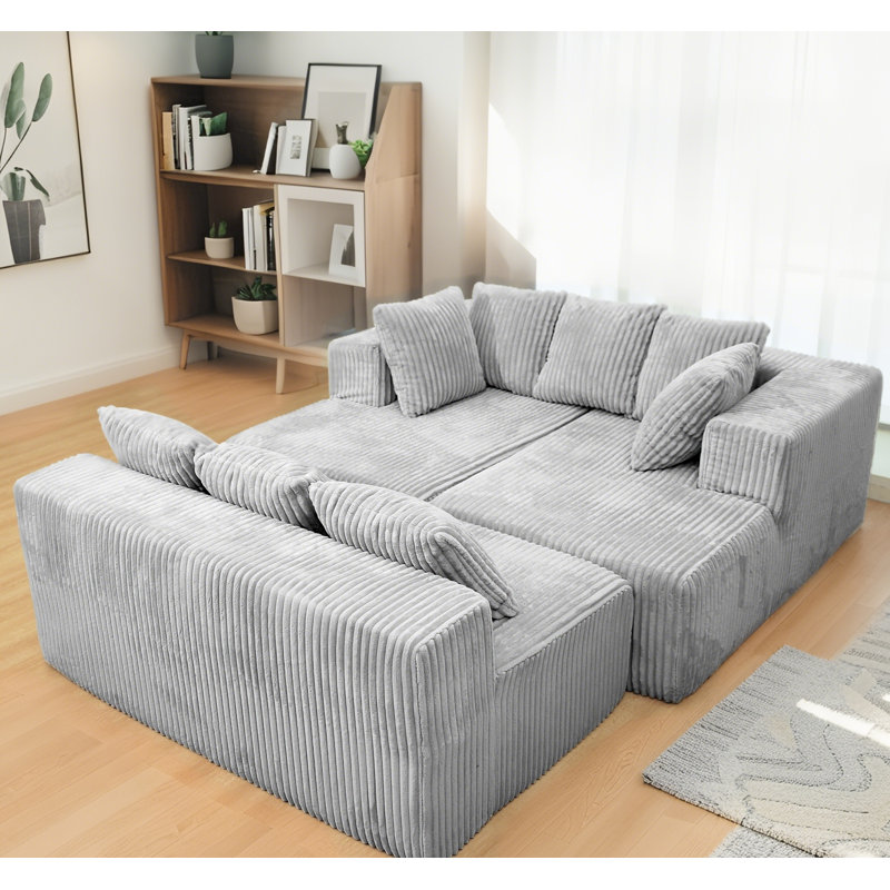 Canapé modulaire en U à 4 places modulaire en velours côtelé avec méridienne réversible?, Gris