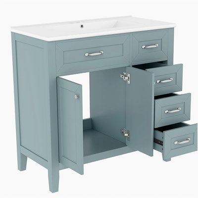 Ensemble de meuble-lavabo 36 po avec lavabo, armoire de salle de bain avec tiroirs, structure en bois massif et panneau de fibres à densité moyenne