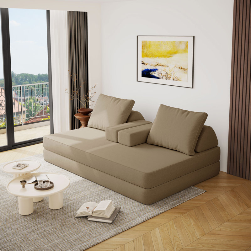 Multifunctional Modular Sofa & Sofa Bed – Chenille Upholstered Couch With Removable Triangular Backrests, Deep Seat Design, Compressed Shipping