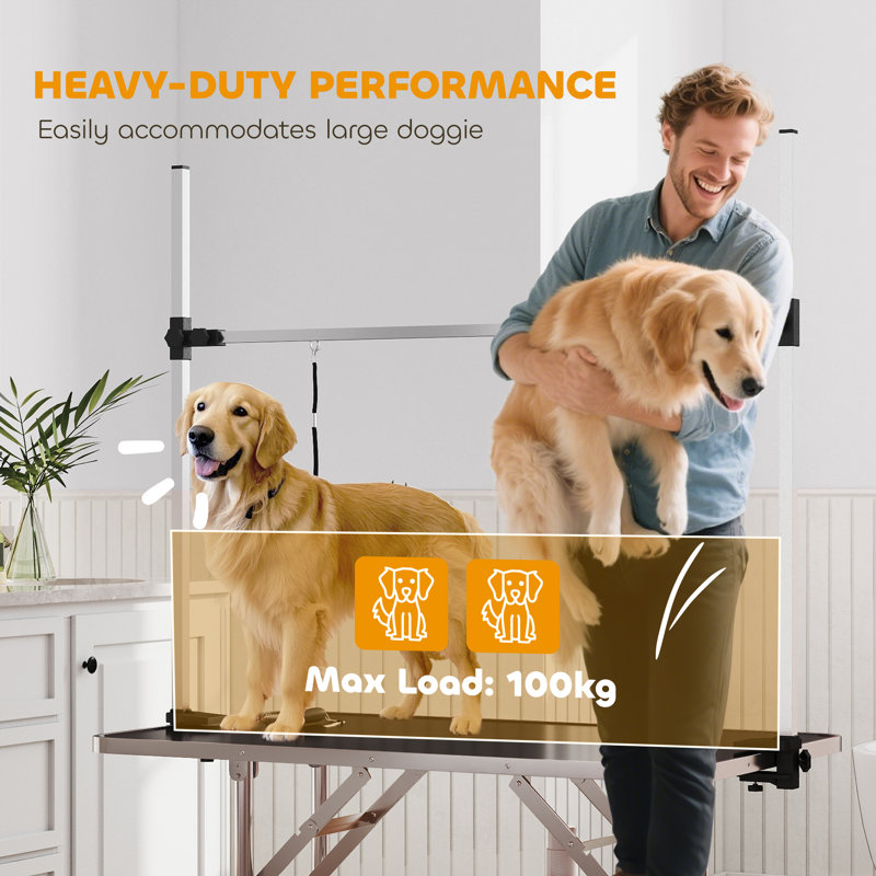 164cm H x 107cm W x 60cm D Adjustable Folding Grooming Table