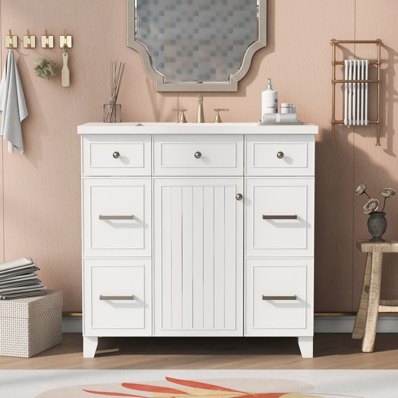 Meuble-lavabo simple 36 po avec comptoir, Blanc, Chrome