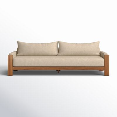 Nathanson 106" Wide Outdoor Teak Patio Sofa with Cushions by AllModern