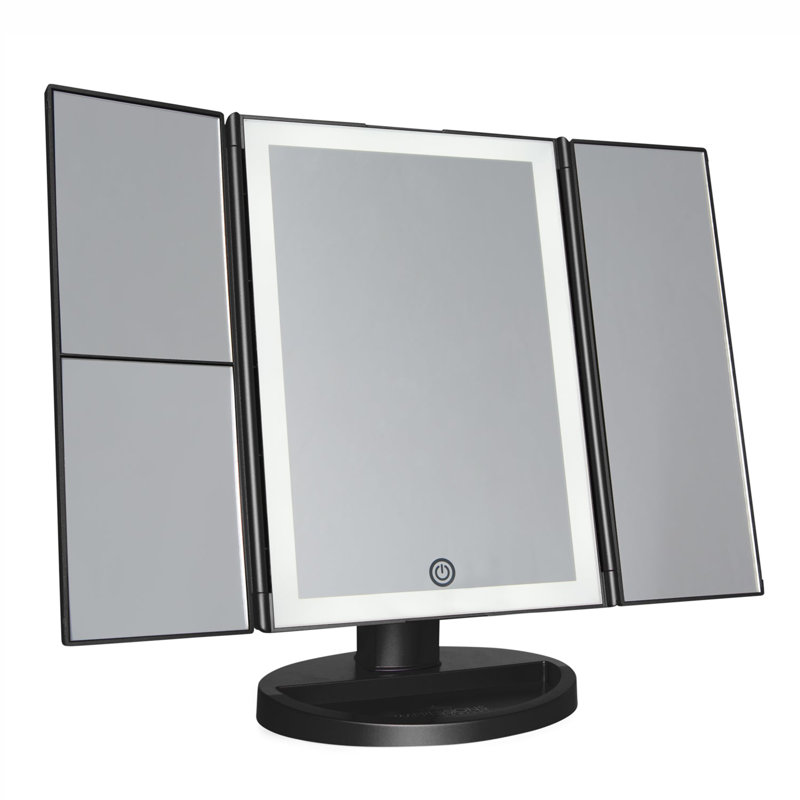 Deylani Touch Trifold 2.0 LED Makeup Mirror with Magnification Iron Framed Lighted Makeup Mirror, Black