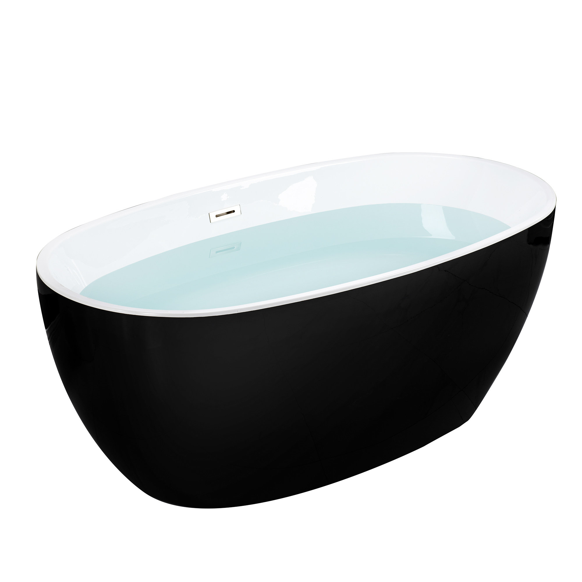 59" x 32" Freestanding Soaking Bathtub, Chrome, Black
