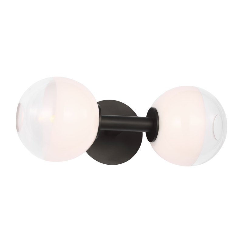 Sean Lavin Torian 2 Light Bathroom Bedroom Wall Fixture With Milk Clear Glass Mix Shade, Aged Iron