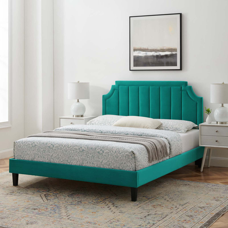 Sienna Performance Velvet Platform Bed, White, King