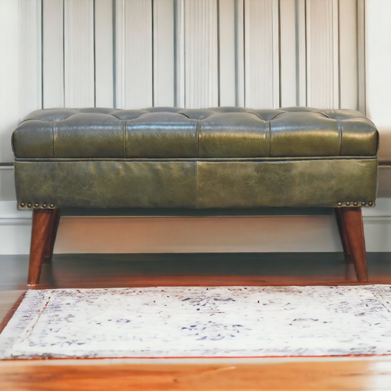 Banc rembourré en cuir véritable Deyana