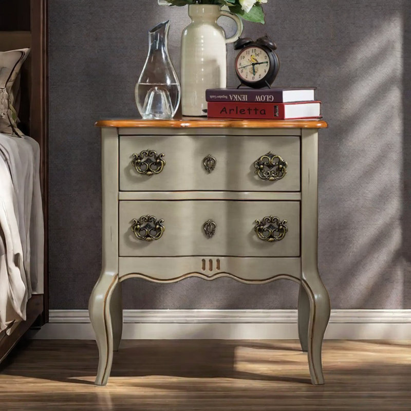 Commode d'appoint multifonctionnelle 2 tiroirs, Brun / blanc antique