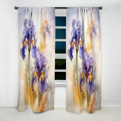 Impression florale mauve et jaune mauve - Rideau floral - Rideau floral occultant en velours - 1 panneau