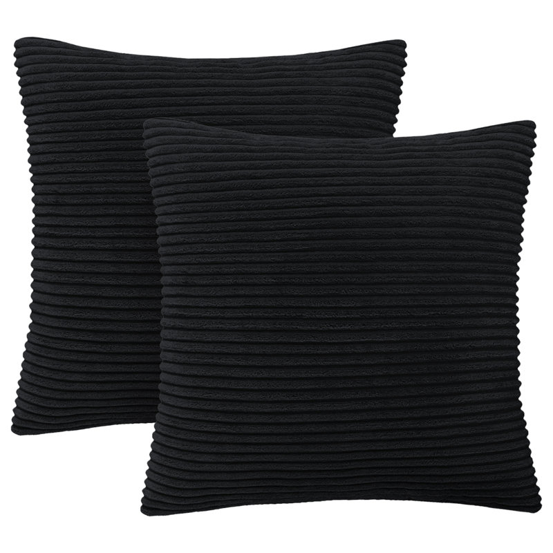 Aspire Homeware Striped Square Velvet Cushion Cover, Black, Pack of 2