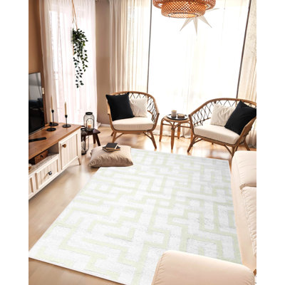 Tapis à motif géométrique abstrait moderne en peluche de conception de chambre à coucher pour le salon 1521 Nurnaish (5 x 8 (5 pi 2 po x 7 pi 5 po), blanc)