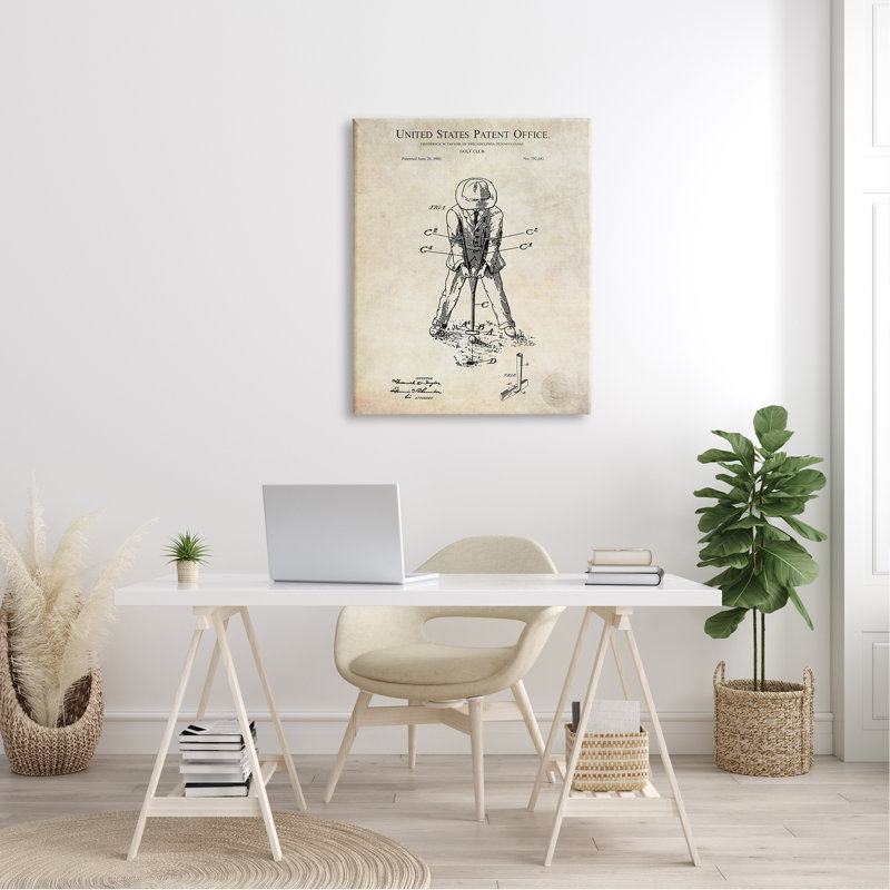 «Vintage Style Man Golfing Club Schéma» par Karl Hronek - impression, L 30 po x H 30 po, Plaque murale