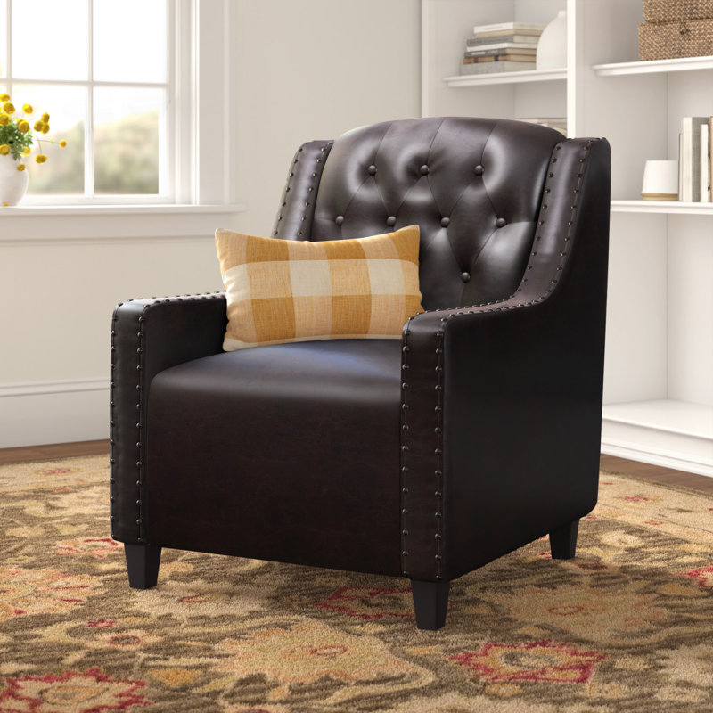 Fauteuil club 29,53 po Liby, Similicuir brun espresso