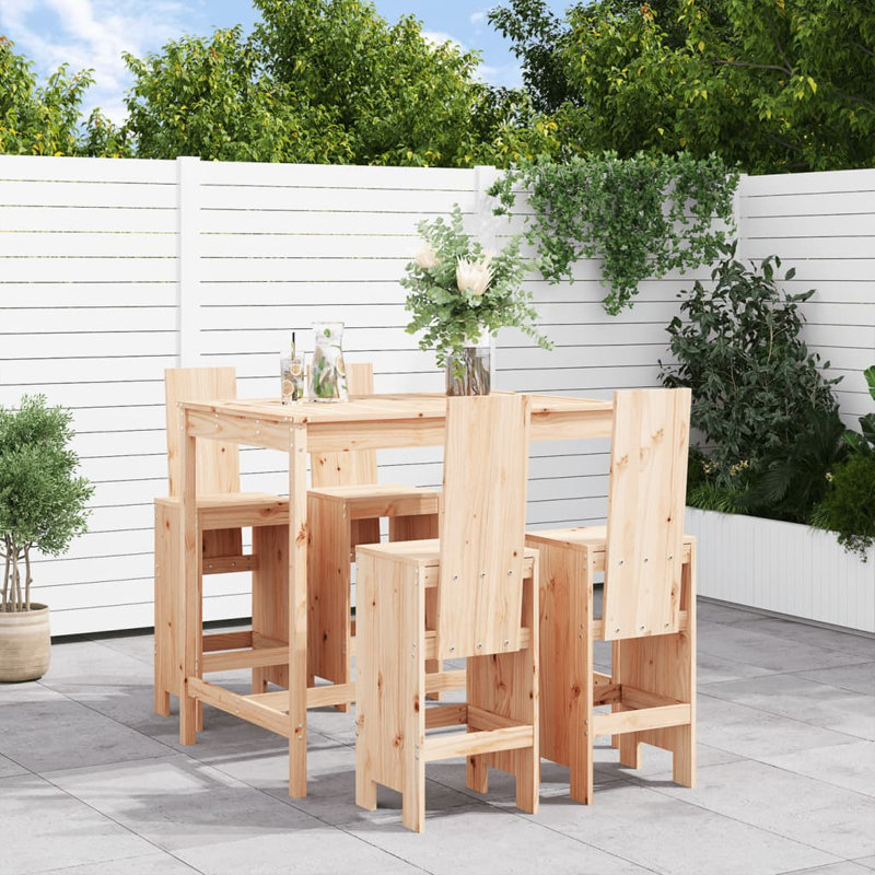 Autiana Brayden Studio Bar Set with Wood Frame and Solid Wood Outer Material, Brown