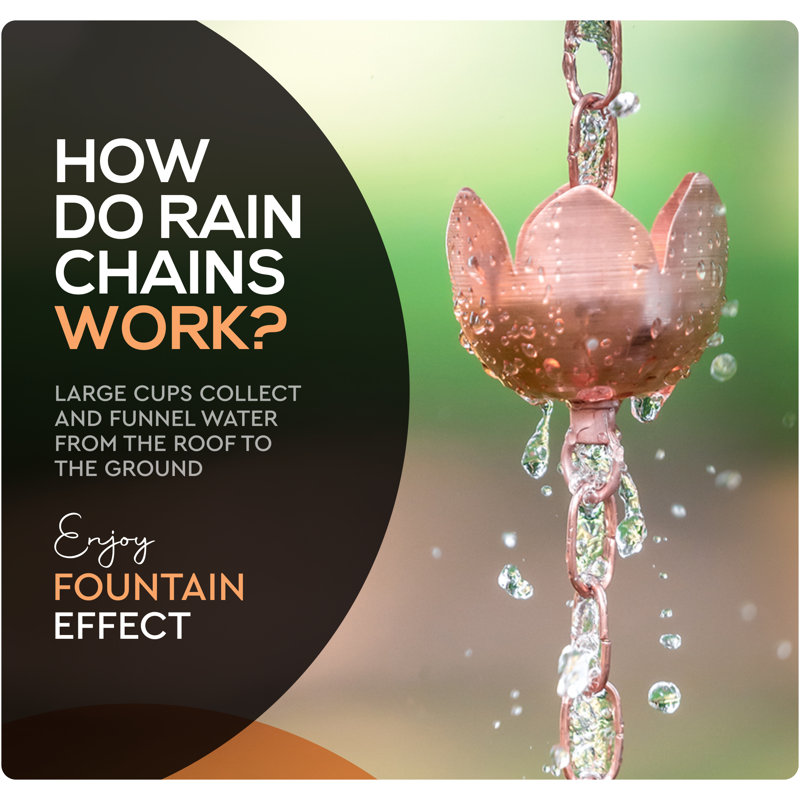 Marrgon Copper Rain Chain with Tulip Style Cups for Gutter Downspout Replacement, Brown/Gold, 102" H x 3" W x 2.25" D