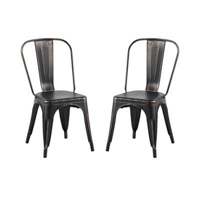 Ensemble de 2 chaises de salle à manger en métal noir mat sablé empilables à hauteur de 18 pouces, intérieur extérieur, surface légère facile à nettoyer, assemblage facile, conception moderne et durable, pour bar de cuisine