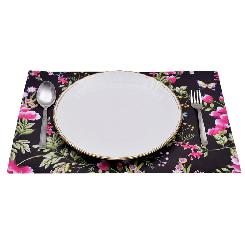 Black Floral Cork Backed Placemats For Kitchen Decor Dining Table Decor Scratch Heat Stain Resistant