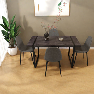Ensembles de table de salle à manger en MDF noir moderne avec 4 chaises en suède, style industriel pour la cuisine