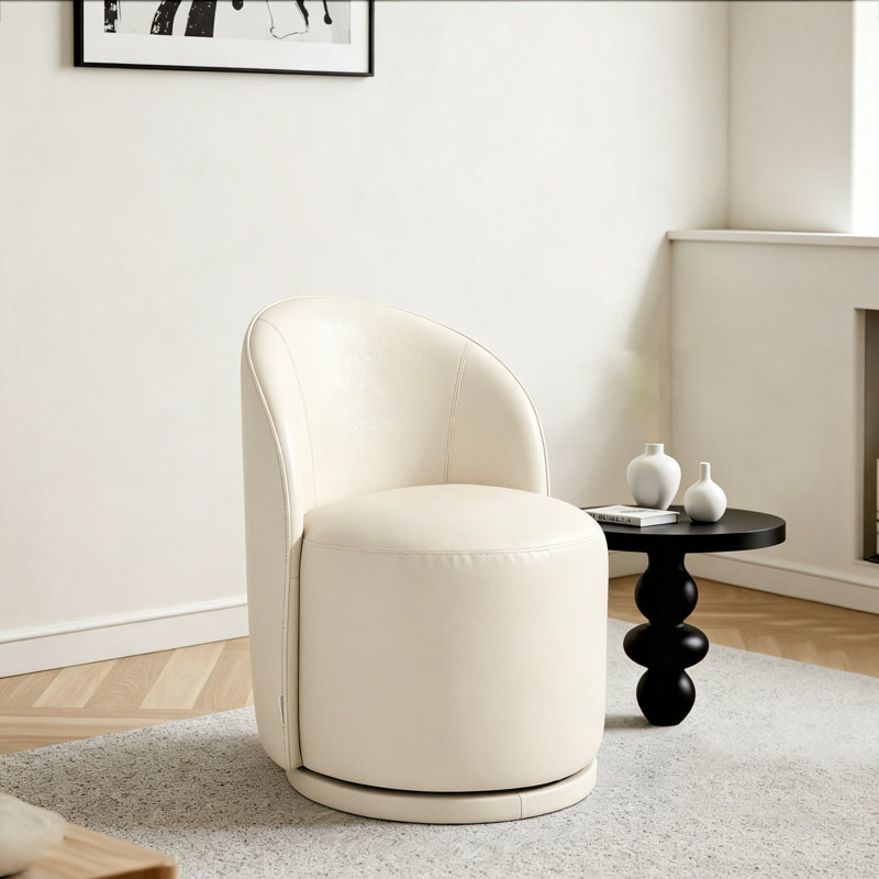 Fauteuil d'appoint pivotant en tonneau Modern, Similicuir crème