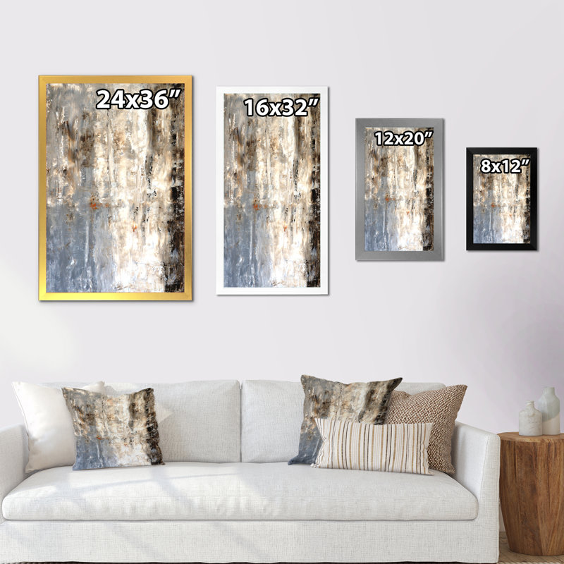 Art moderne gris et bleu II 2FDP47733, Encadrement doré, H 32 po x l 16 po x P 1 po