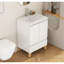 Évier combiné de 24 pouces, armoire avec 2 portes et 1 tiroir, système à clous doux, conception sans poignée, pieds en bois massif naturel, cuve en céramique, assemblage facile, blanc brillant