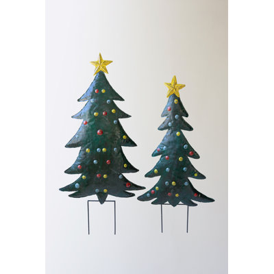  Ensemble de 2 piquets d'arbre de Noël en métal martelé à la main