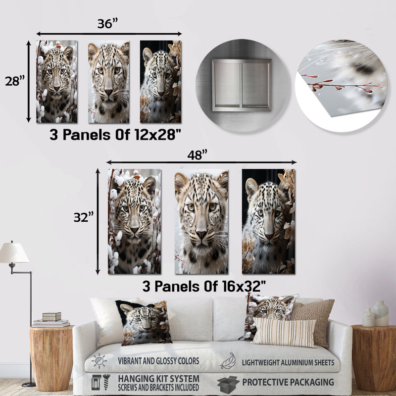 Ensemble de 3 reproductions en métal Leopard, H 32 po x l 48 po