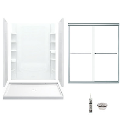 60" W x 75.75" H Frameless Rectangle Sliding Shower Kit with Towel Bar and Base Included