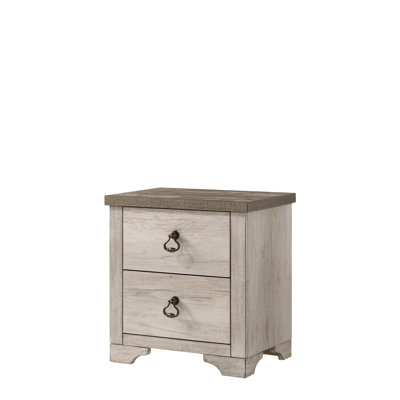 1pc Table de chevet 2 tiroirs de style chalet vieilli avec finition en bois flotté contrastant et brun vieilli